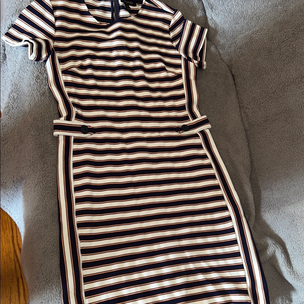 Banana Republic Black and White Striped Midi Dress